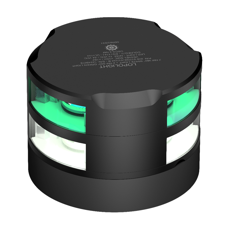 2nm 360° White + 2nm 360° Green, black anodized